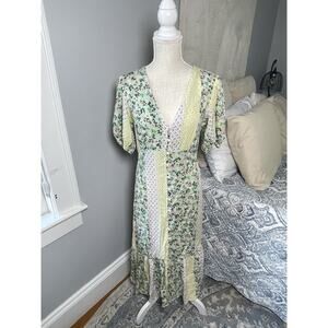 Miss Selfridge Boho Patchwork Floral Midi Dress Women’s US 4 Cottagecore